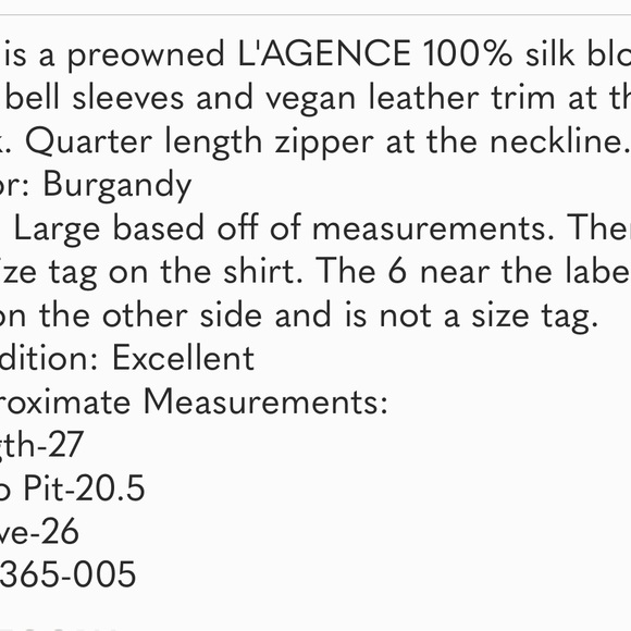 L'AGENCE 100% Silk Blouse w/Bell Sleeves Sz Large - Picture 7 of 7